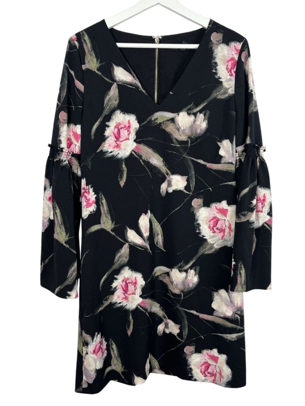 White House Black Market Womens 8 Black Pink Floral Sheath Dress Career